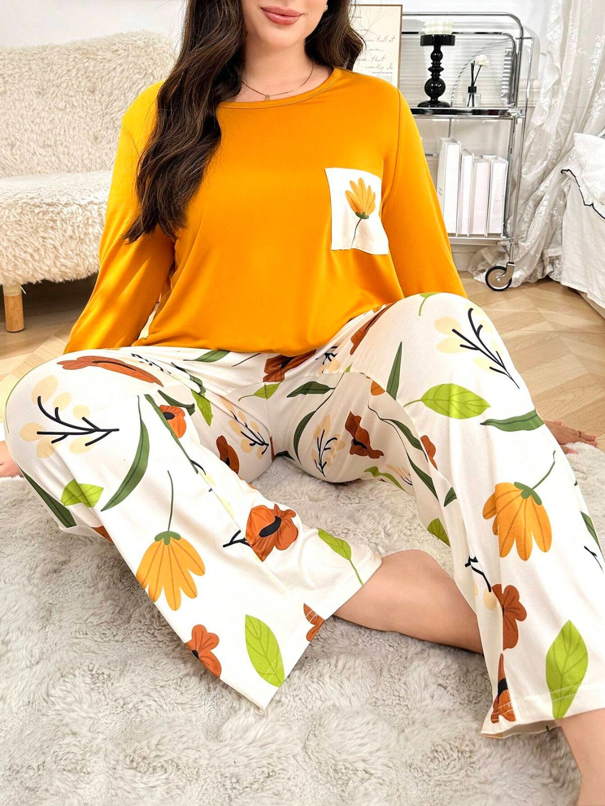 Yellow Flower Pocket Printed Night Suits