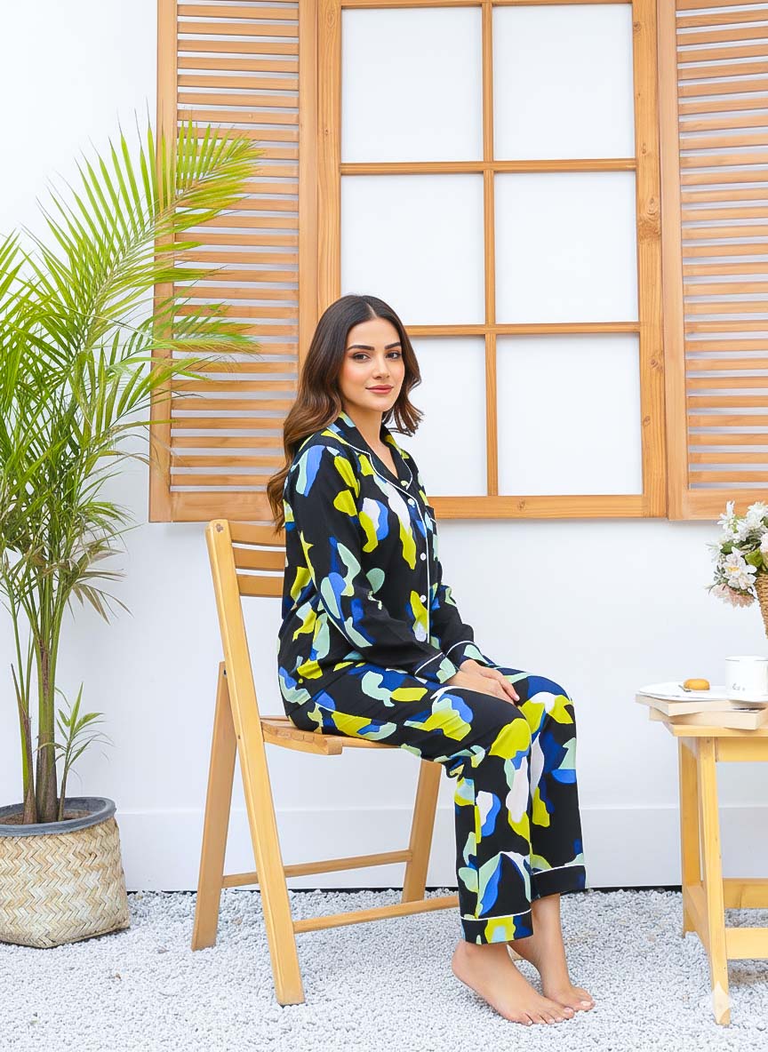 Imported Linen Printed Multi Bear PJ Set-LP6