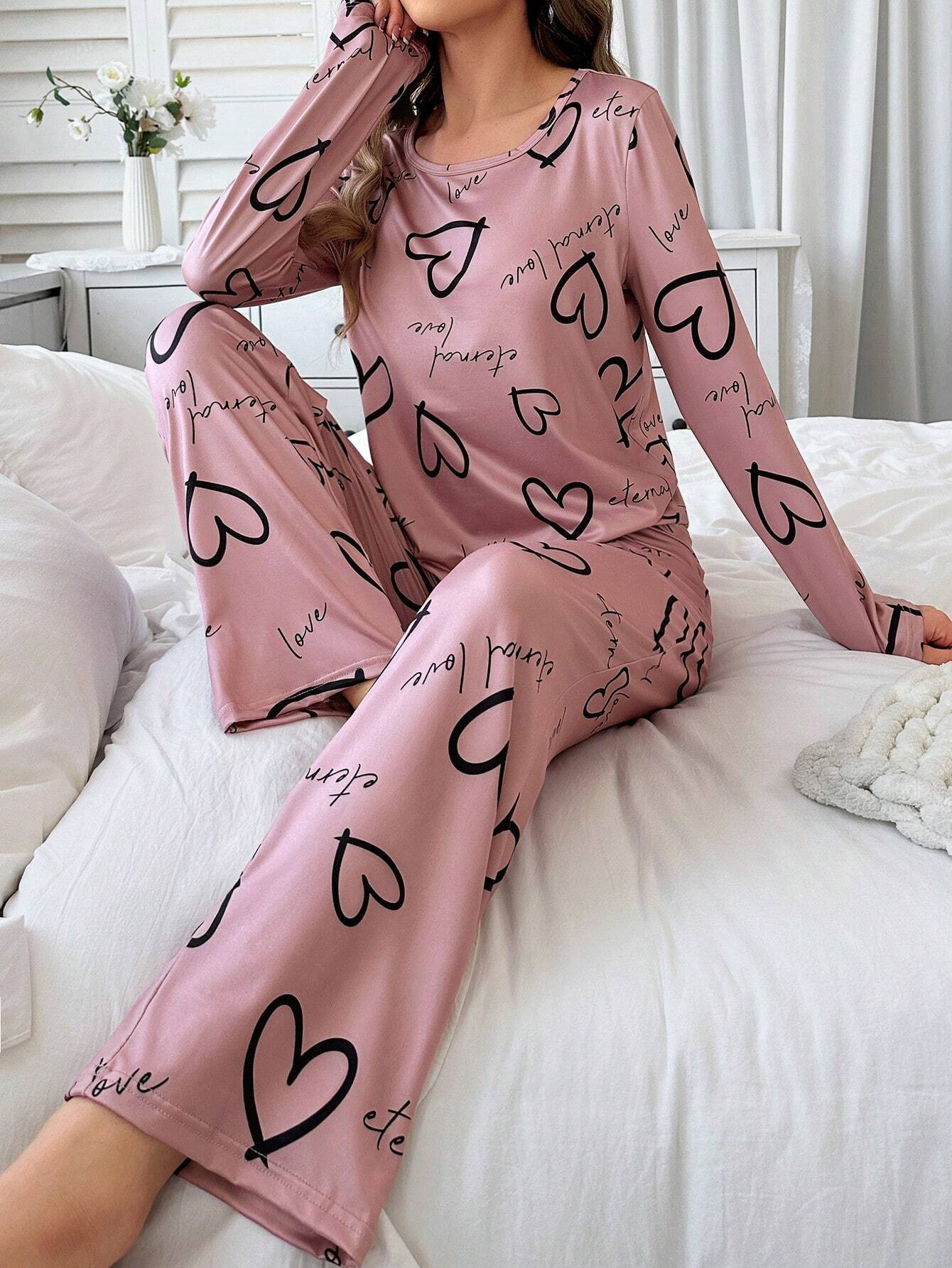 Cute Love Heart Printed Night Suit