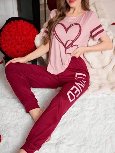 Two Heart Printed Night Suit