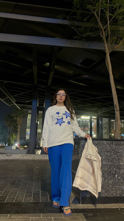 Winter Stars Printed White Sweatshirt For Women