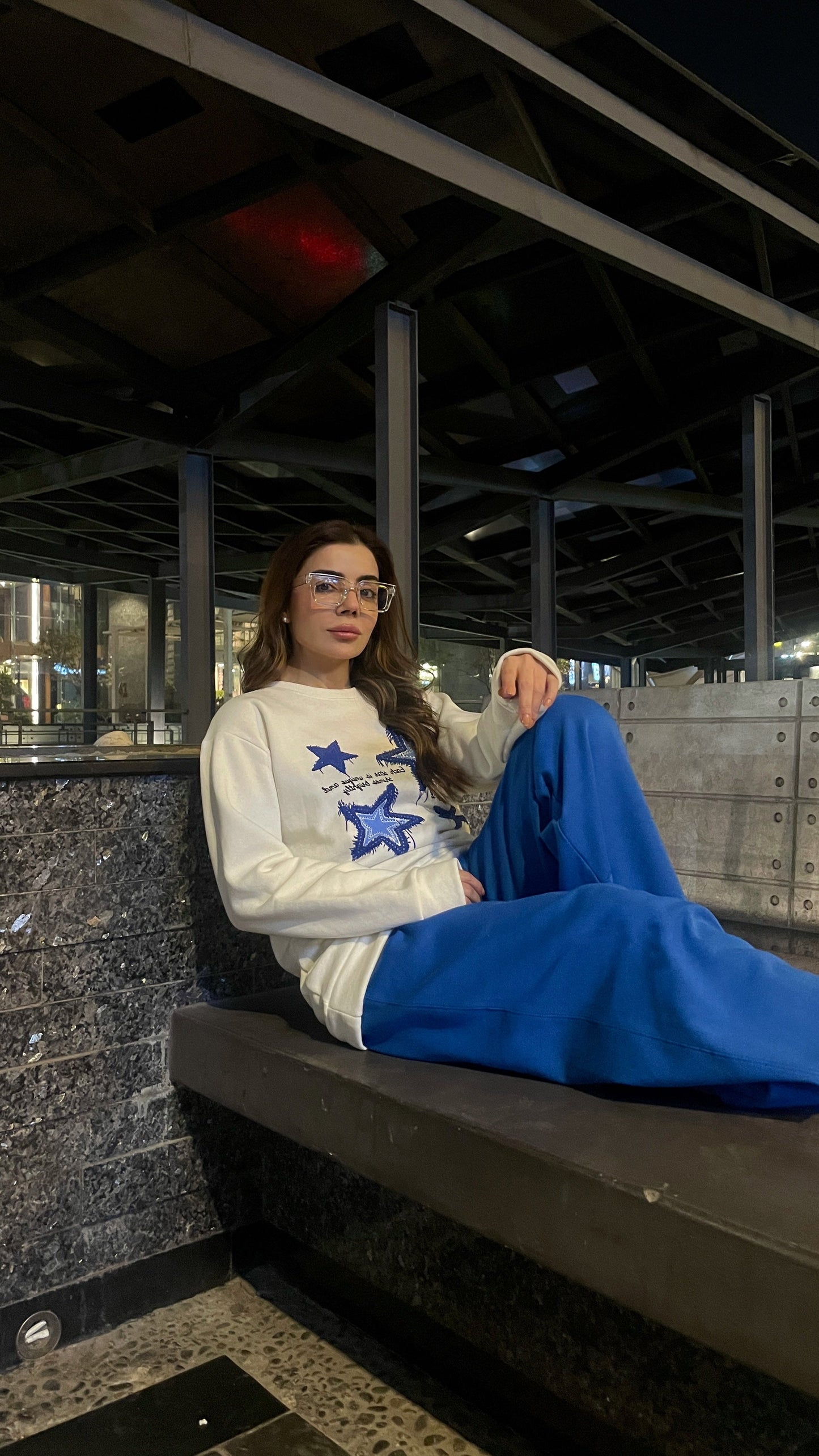 Winter Stars Printed White Sweatshirt For Women