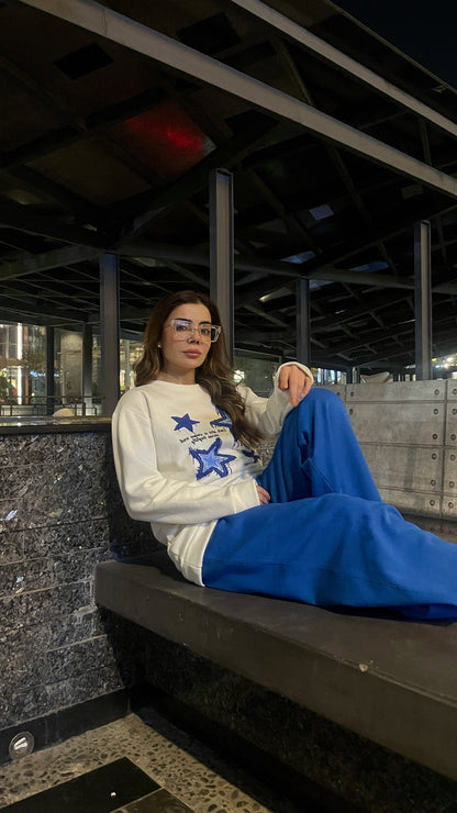 Winter Stars Printed White Sweatshirt For Women