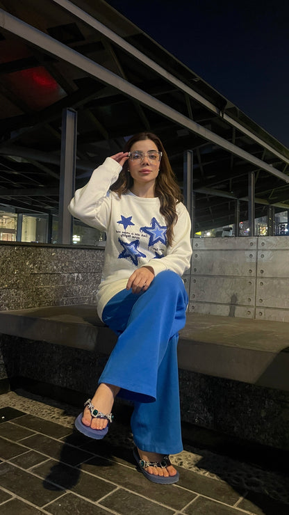 Winter Stars Printed White Sweatshirt For Women