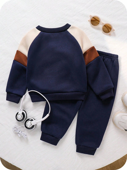 Navy Blue Contrast Printed Kids Winter Suit (Each)