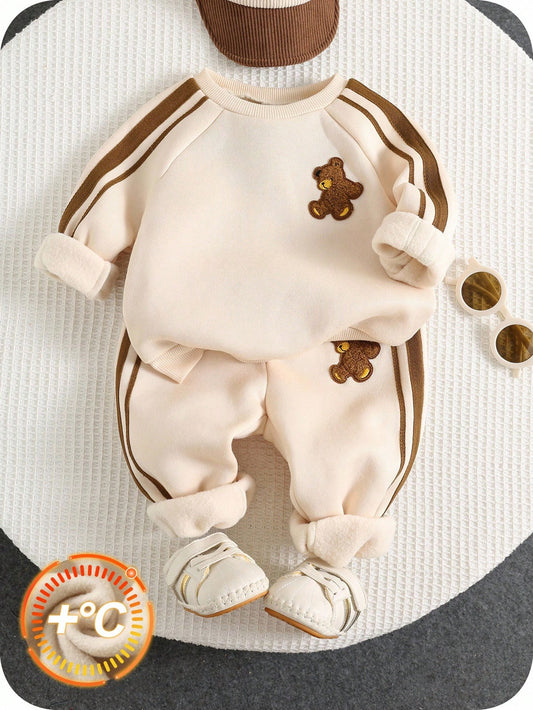 Cute Beige Bear Printed Kids Winter Suit (Each)