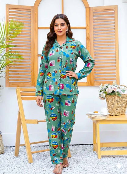 Imported Linen Printed Summer Soul  PJ Set-LP17