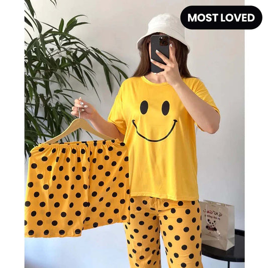 3 Piece Yellow Smiley Nightwear