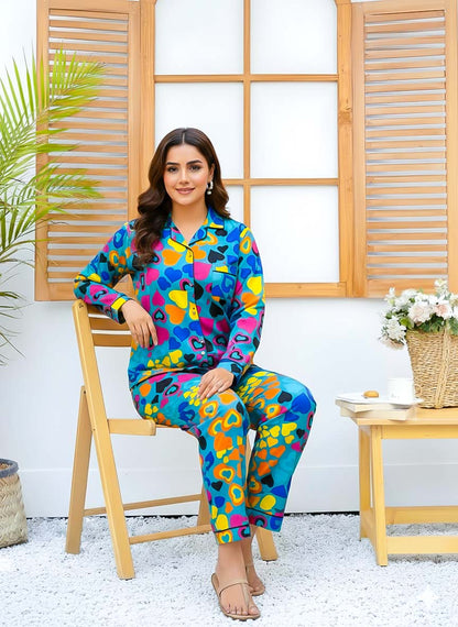 Imported Linen Printed Pattern Print PJ Set-LP23