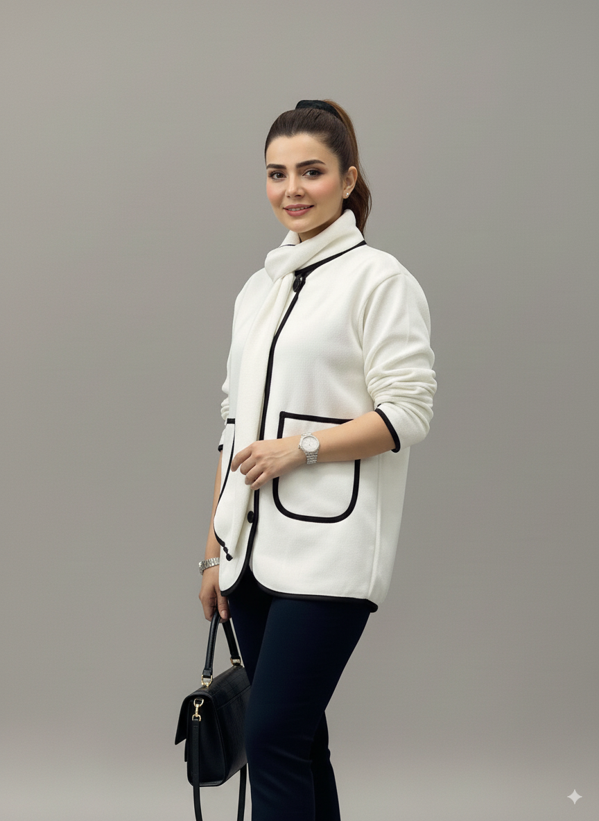 Winter Long Sleeve Winter Trim Coat + Shawl