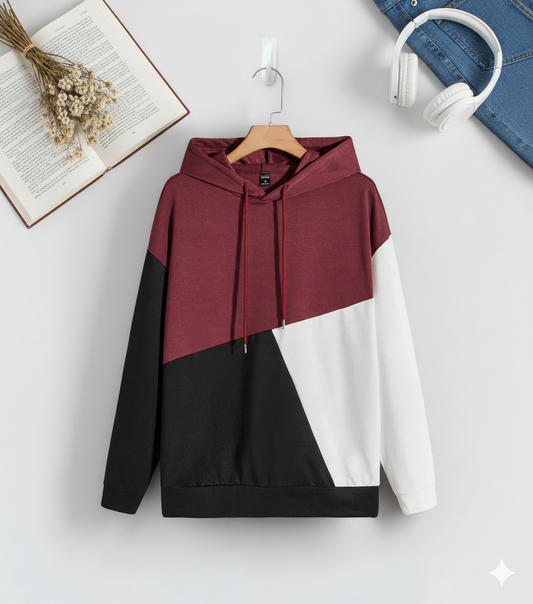 Winter Maroon Black Hoodie For Men