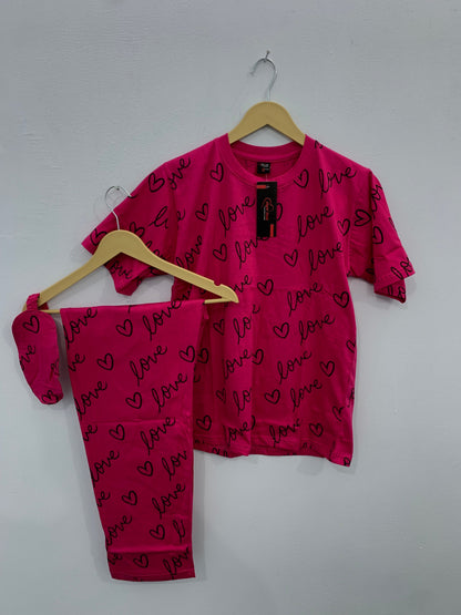 Love Heart Printed Night Suit