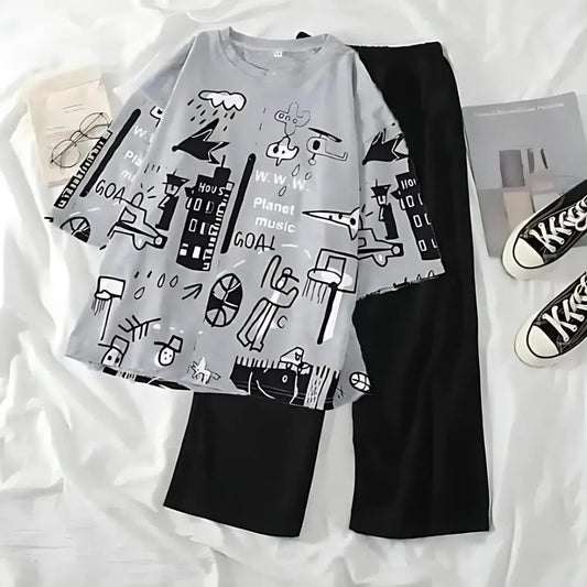 Grey Funcky Printed Night Suits