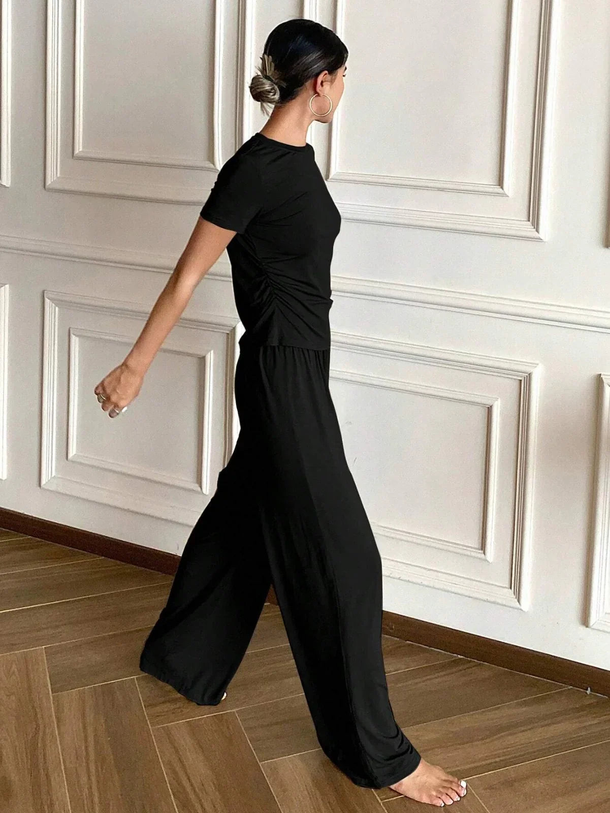 Black Plain Style Night Suit