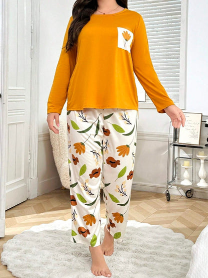 Yellow Flower Pocket Printed Night Suits