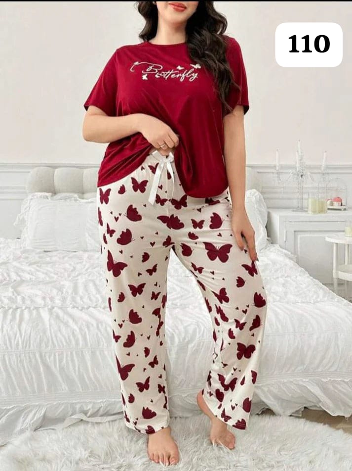 Red Butterfly Printed Night Suit