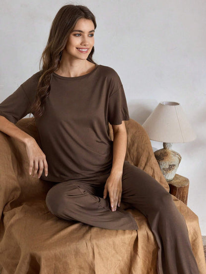 Brown Plain Style Night Suit