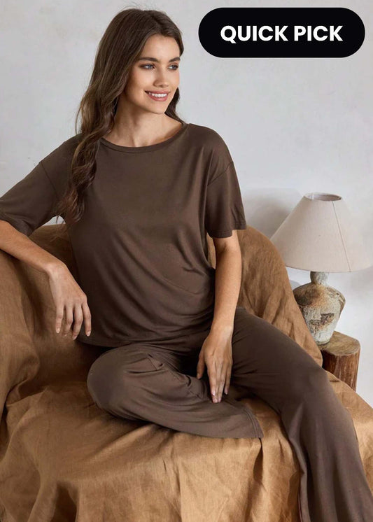 Brown Plain Style Night Suit