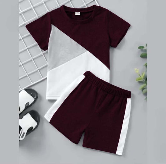 Maroon Trapezium Half Sleeve Kids Suit (Each)