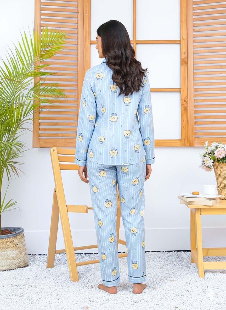 Imported Linen Printed Sky Blue Snow PJ Set-LP1