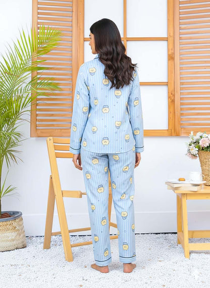 Imported Linen Printed Sky Blue Snow PJ Set-LP1
