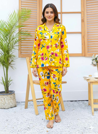 Imported Linen Printed Yellow Honey PJ Set-LP20
