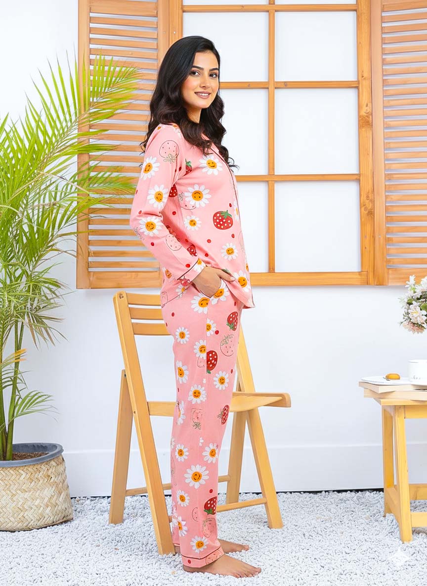 Imported Linen Printed Strawberry PJ Set-LP8