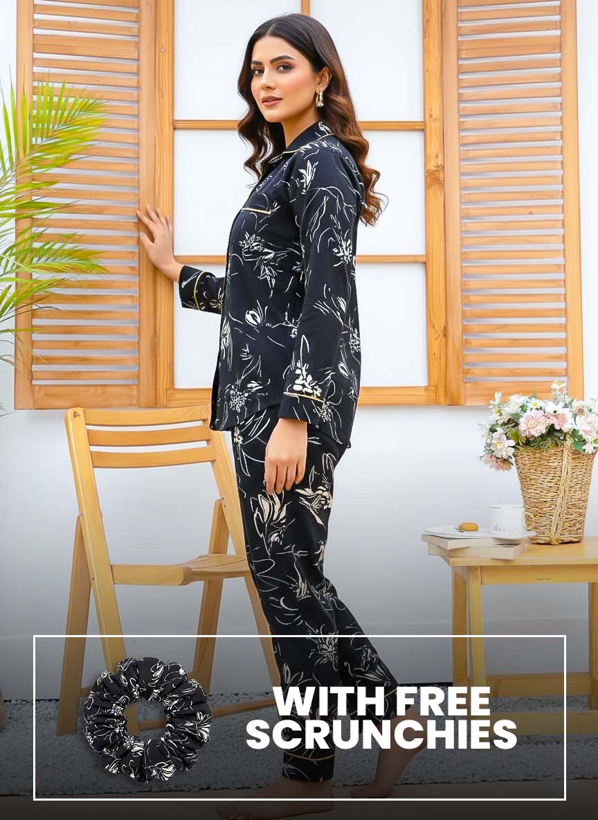 Imported Linen Printed Black Shade PJ Set-LP13