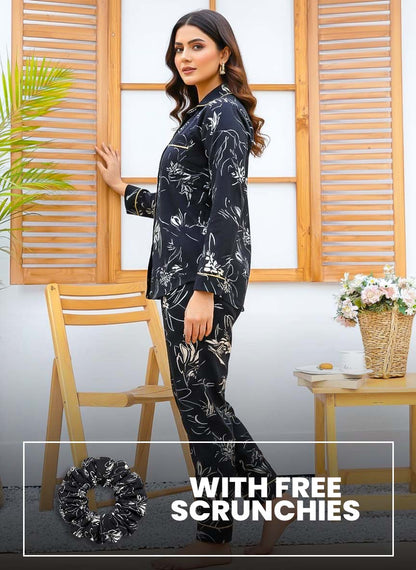 Imported Linen Printed Black Shade PJ Set-LP13